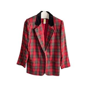 Sag Harbor Royal Stewart Tartan Vintage plaid wool blend velvet blazer size 10
